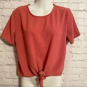 Pink Back Button Short Sleeve Top Blouse Large